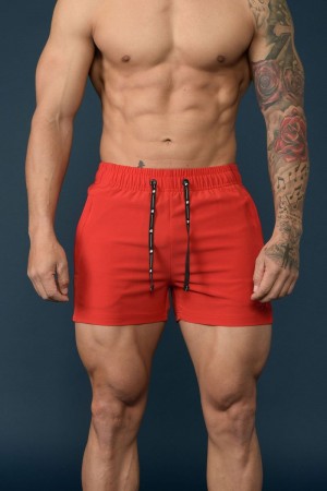 Men's YoungLA Gym 101 Bodybuilding Short Shorts Shorts Red | PD5831-609 USA