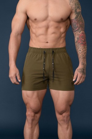 Men's YoungLA Gym 101 Bodybuilding Short Shorts Shorts Olive | YI9384-216 USA