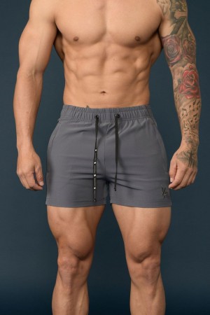 Men's YoungLA Gym 101 Bodybuilding Short Shorts Shorts All Grey | FK7369-284 USA