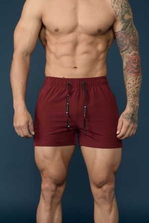 Men's YoungLA Gym 101 Bodybuilding Short Shorts Shorts Burgundy | FX8243-671 USA