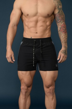 Men's YoungLA Gym 101 Bodybuilding Short Shorts Shorts Black / Gray | ZA7395-201 USA