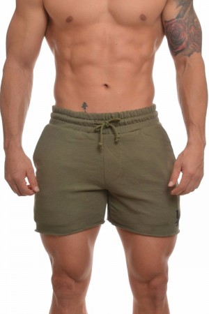 Men's YoungLA Gym 102 Bodybuilding French Terry Shorts Shorts Olive | NP1259-864 USA