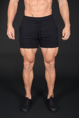 Men's YoungLA Gym 102 Bodybuilding French Terry Shorts Shorts All Black | AX4759-813 USA