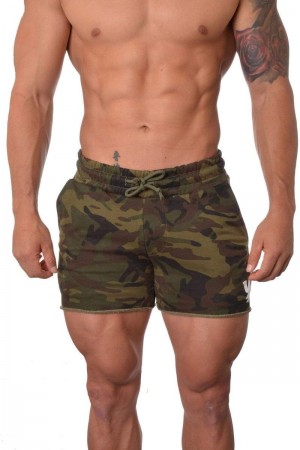 Men's YoungLA Gym 102 Bodybuilding French Terry Shorts Shorts Camo Green | SO5746-139 USA