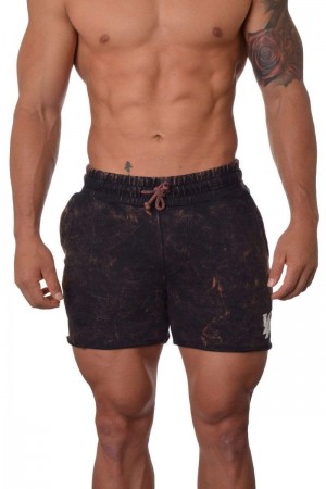 Men's YoungLA Gym 102 Bodybuilding French Terry Shorts Shorts Navy Acid | YM1094-857 USA