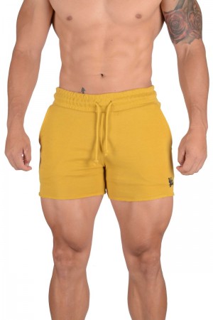 Men's YoungLA Gym 102 Bodybuilding French Terry Shorts Shorts Yellow | BN7062-485 USA