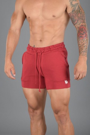 Men's YoungLA Gym 102 Bodybuilding French Terry Shorts Shorts Red | UR1809-346 USA