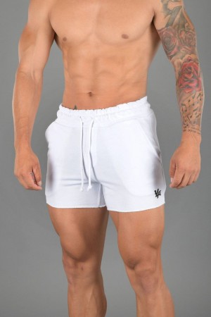 Men's YoungLA Gym 102 Bodybuilding French Terry Shorts Shorts White | KH2396-048 USA