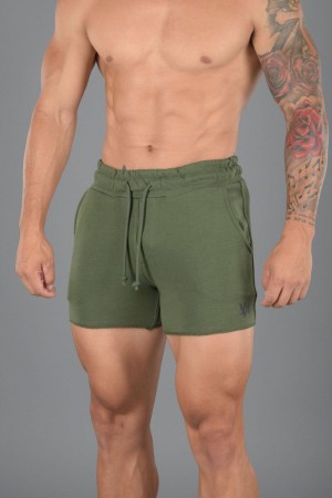 Men's YoungLA Gym 102 Bodybuilding French Terry Shorts Shorts Green | XW9170-536 USA