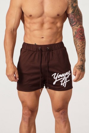 Men's YoungLA Gym 104 Legacy Shorts Shorts Brown | FU3270-516 USA