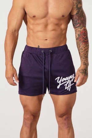 Men's YoungLA Gym 104 Legacy Shorts Shorts Deep Purple | YF1087-563 USA