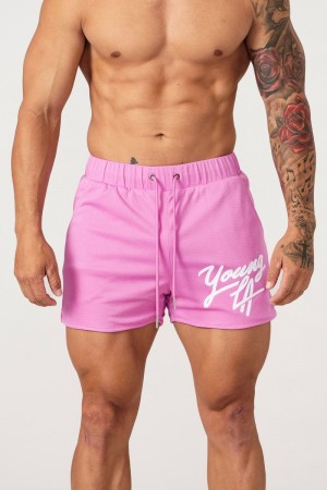 Men's YoungLA Gym 104 Legacy Shorts Shorts Hot Pink | PC1294-687 USA