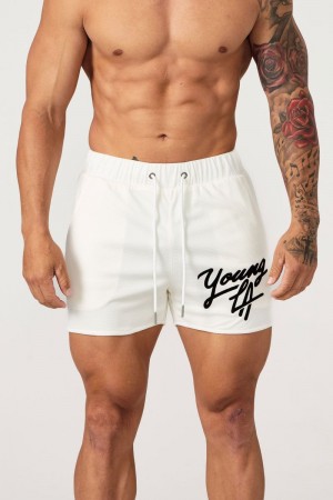 Men's YoungLA Gym 104 Legacy Shorts Shorts Off-White | VU4609-327 USA