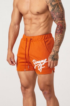 Men's YoungLA Gym 104 Legacy Shorts Shorts Orange | JD2914-608 USA