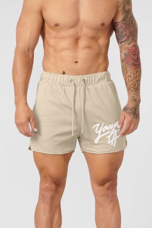 Men's YoungLA Gym 104 Legacy Shorts Shorts Tan | UK7650-138 USA