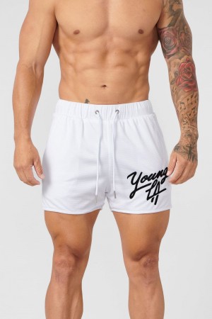 Men's YoungLA Gym 104 Legacy Shorts Shorts White | PF3045-671 USA