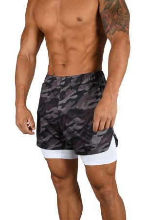 Men's YoungLA Gym 105 Compression Shorts 2.0 Shorts Black Camo / White | GC5214-683 USA