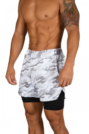 Men's YoungLA Gym 105 Compression Shorts 2.0 Shorts White Camo / Black | DZ4398-710 USA