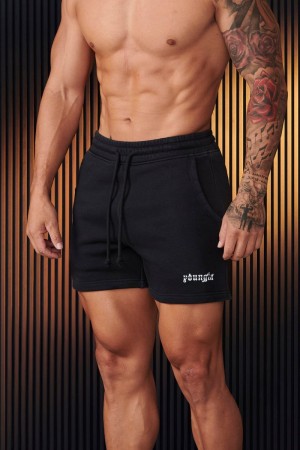 Men's YoungLA Gym 107 Chrome Shorts Shorts Black Wash | EL0146-382 USA