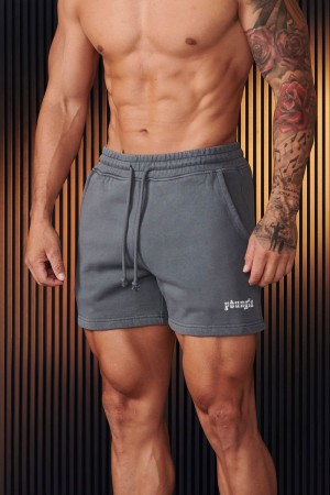 Men's YoungLA Gym 107 Chrome Shorts Shorts Grey Wash | UB2561-983 USA