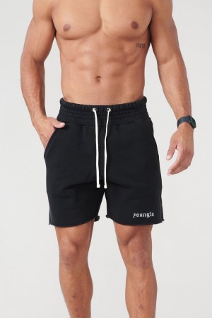 Men's YoungLA Gym 110 San Diego Terry Shorts Shorts Black Wash | ZY4832-657 USA