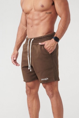 Men's YoungLA Gym 110 San Diego Terry Shorts Shorts Brown Wash | QW6798-304 USA