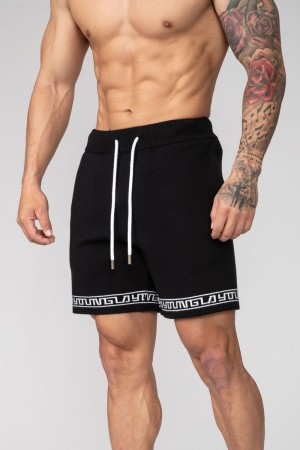 Men's YoungLA Gym 116 Hieroglyphic Knitted Shorts Shorts Black | OW6123-978 USA