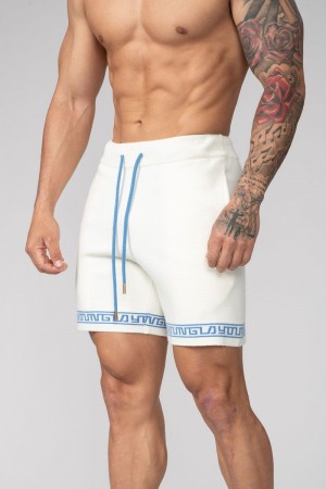 Men's YoungLA Gym 116 Hieroglyphic Knitted Shorts Shorts Off-White | YM9781-054 USA