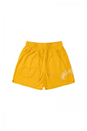 Men's YoungLA Gym 117 Sig Shorts Shorts Yellow | EU7403-265 USA