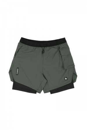 Men's YoungLA Gym 121 Performance Line Compression Shorts Shorts Forest Green | DW5364-870 USA