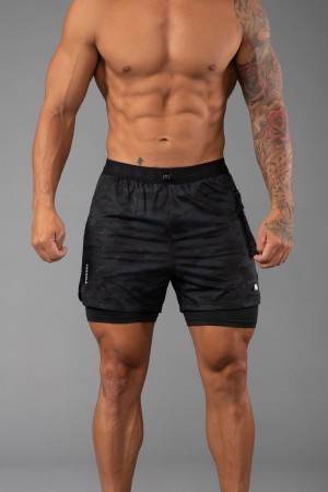 Men's YoungLA Gym 121 Performance Line Compression Shorts Shorts Camo Black | YT0742-398 USA