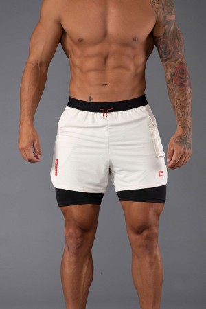 Men's YoungLA Gym 121 Performance Line Compression Shorts Shorts Off-White | CD2856-190 USA