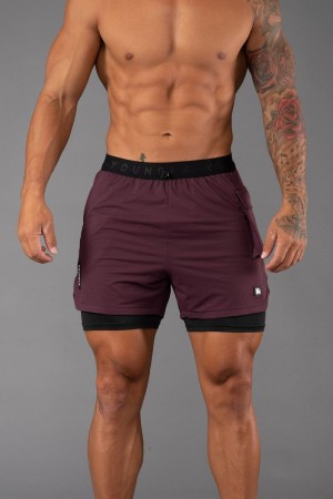 Men's YoungLA Gym 121 Performance Line Compression Shorts Shorts Plum | RL9870-345 USA