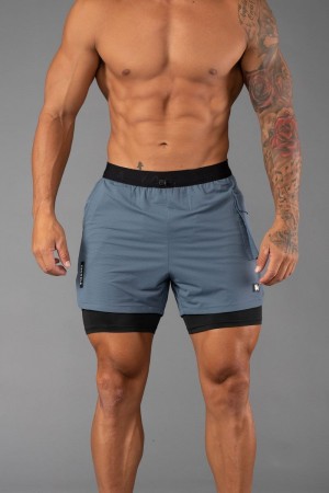 Men's YoungLA Gym 121 Performance Line Compression Shorts Shorts Sky Blue | LW6108-539 USA