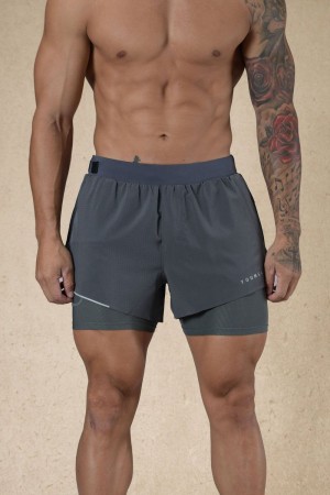 Men's YoungLA Gym 124 6am Compression Shorts Shorts Grey | VG1348-269 USA