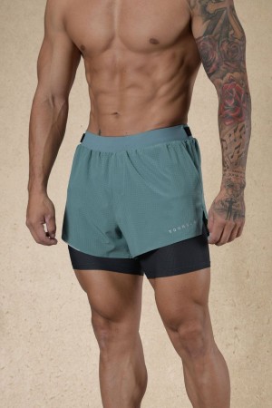 Men's YoungLA Gym 124 6am Compression Shorts Shorts Sage Green | OG9824-360 USA