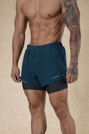 Men's YoungLA Gym 124 6am Compression Shorts Shorts Teal | KI3765-108 USA