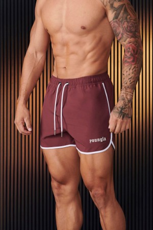 Men's YoungLA Gym 125 Olympic Shorts Shorts Burgundy | AI2906-834 USA