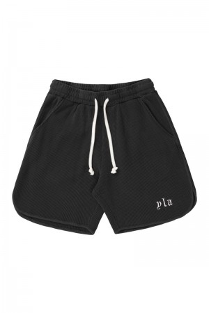 Men's YoungLA Gym 127 Summer Waffle Shorts Shorts Black | PW0867-249 USA