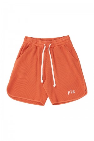 Men's YoungLA Gym 127 Summer Waffle Shorts Shorts Rusty Orange | VH4718-650 USA