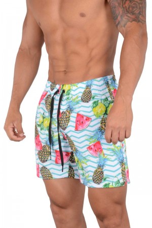 Men's YoungLA Gym 128 Abstract Swim Shorts inch22 Shorts Melon Pineapple | IJ5280-643 USA