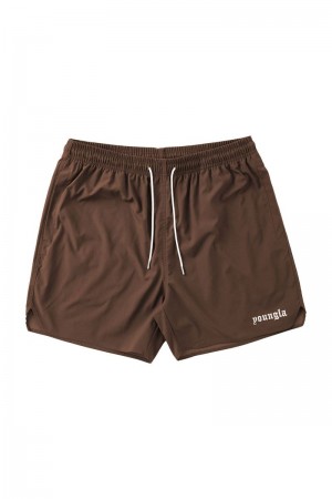 Men's YoungLA Gym 131 The Finest Shorts Shorts Brown | XA7965-421 USA