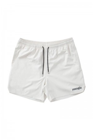 Men's YoungLA Gym 131 The Finest Shorts Shorts Off-White | ZC5837-641 USA