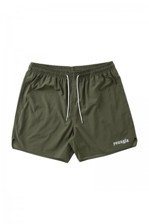 Men's YoungLA Gym 131 The Finest Shorts Shorts Olive | UG4082-163 USA