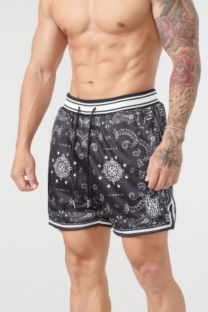 Men's YoungLA Gym 132 Infamous Bandana Shorts Shorts Black | ZN7194-208 USA