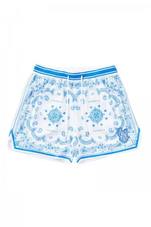 Men's YoungLA Gym 132 Infamous Bandana Shorts Shorts Blue | HP8679-325 USA