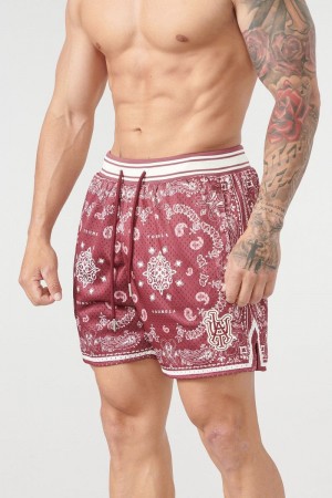 Men's YoungLA Gym 132 Infamous Bandana Shorts Shorts Burgundy | MR1675-409 USA