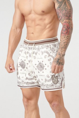 Men's YoungLA Gym 132 Infamous Bandana Shorts Shorts Chocolate | XT2796-530 USA