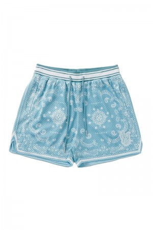 Men's YoungLA Gym 132 Infamous Bandana Shorts Shorts Light Blue | YH8235-016 USA