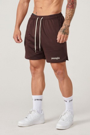 Men's YoungLA Gym 134 Game-Time Shorts & Socks Set Shorts Chocolate | TZ0739-268 USA